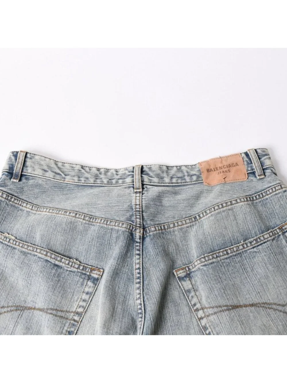 Balenciaga Baggy Wide Leg Denim Pants Indigo Blue Jeans Blanc
